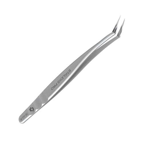 STALEKS PRO Expert 41 Type 9 Professional Eyelash Tweezers (L-Shaped 35¡Æ) ? Stainless Steel for Mega-Volume 2D-8D Lash Extensions & Long Working Edges