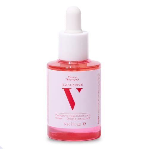 Forest of the Borges's Pink V10 Vitamin Serum 1.0 fl oz ? 10% Pure Vitamin C with Niacinamide, Panthenol, Collagen, EGF & Hyaluronic Acid ? Lightweight Korean Facial Serum for Daily Use.