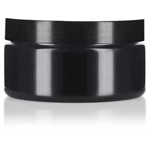 Black PET Plastic (BPA Free) Refillable Low Profile Jar - 8 oz (12 Pack)