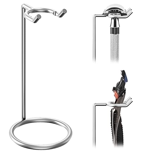 Linkidea Stainless Steel Safety Razor Stand, Polished Chrome Travel Shaving Razor Holder Compatible with Long Handle Safety Razor, Fusion 5 (Silver)