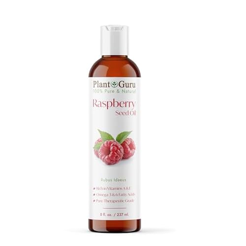 Plant Guru Red Raspberry Seed Oil 8 fl. oz. Cold Pressed Unrefined 100% Pure & Natural Carrier ? Ideal for Skin, Face, Body, and Hair Moisturizer. Great for DIY Soap, Creams, Lotions, and Lip Balms.