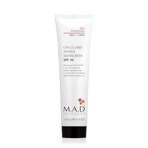 M.A.D Skincare On Guard Tinted Skinscreen SPF 30 ? Advanced Sun Protection & Anti-Aging Treatment ? Physical Mineral Sunscreen with Hyaluronic Acid & Antioxidants ? 4 oz.