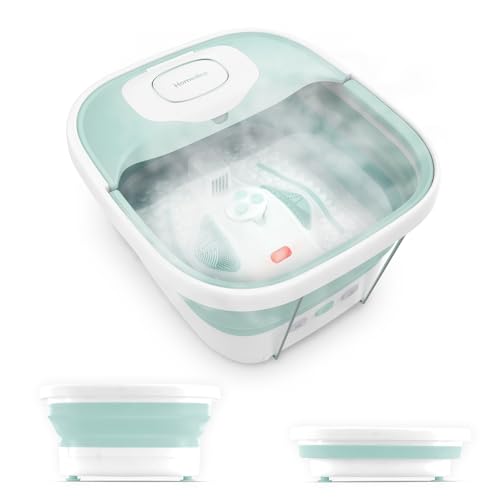 HoMedics Smart Space Elite Footbath with Heat Boost, Collapsible, Invigorating Bubble Massage, 3 Pedicure Attachments, Safe to Use Bath Salts, Patented Safety-Lock System, Ergonomic