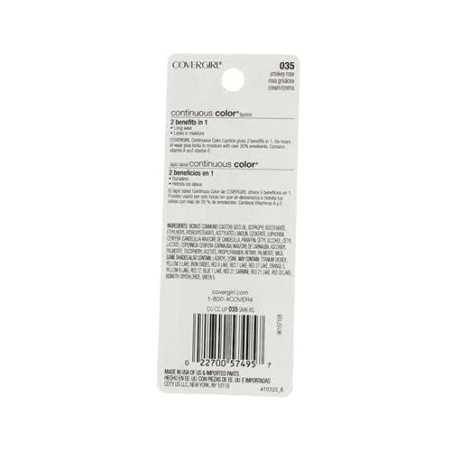 Cg Cs Lipstick 035 Smokey Size .13 O Cover Girl Continuous Color Lip Stick 035 Smokey Rose .13 Oz