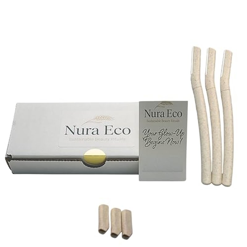 Nura Eco Glass Skin Starter Kit ? Sustainable Wheat Straw Dermaplaning Tool ? Instant Glow & Peach Fuzz Removal ? Includes 3 Precision Razors + Eco Friendly