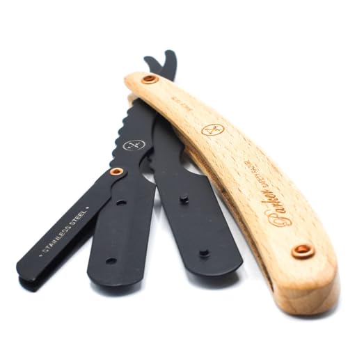 Parker SRP Pine Wood Handle Straight Edge Barber Razor ? Stainless Steel Clip?Type Straight Razor, 5 Premium Half DE Blades Included