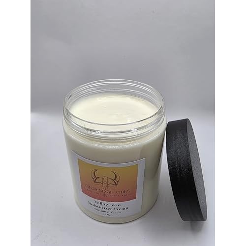 Tallow Skin Moisturizer Cream with Nourishing Oils Handmade Grass Fed Beef Tallow Cream 8oz (Coconut & Vanilla Scent)