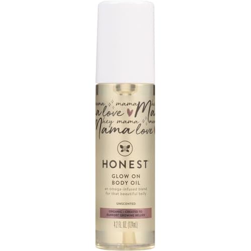 The Honest Company Mama Hydrating and Soothing Glow On Body Belly Oil,Plant Based Hypoallergenic,Fragrance-Free,4.2 fl oz,(Pack of 2)