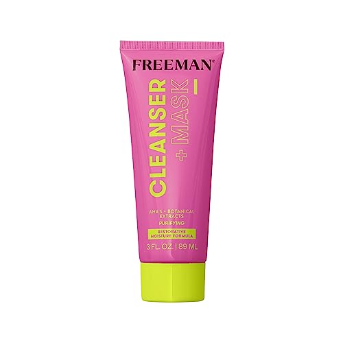 Freeman Cleanser + Mask, Moisturizing & Purifying Cream-To-Foam Face Wash, Multipurpose Skincare, Face Cleanser & Face Mask, AHA's & Botanical Extracts Facial Mask, 3 fl.oz./ 89 mL Tube, 1 Count