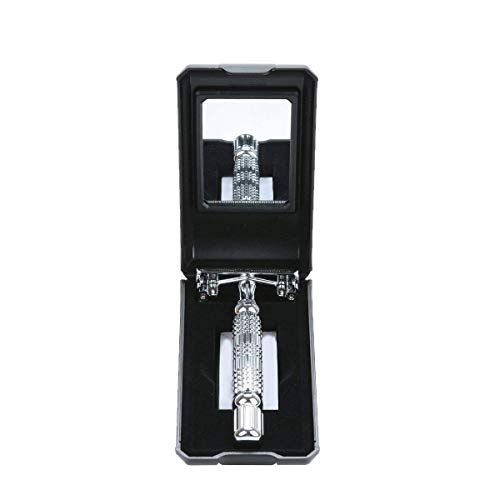 Ultimate Butterfly Safety Razor - Heavy Duty Twist To Open Double Edge Safety Razor for Men; Shaving Kit with Mirrored Travel Case and Stainless Steel Double Edge Blade