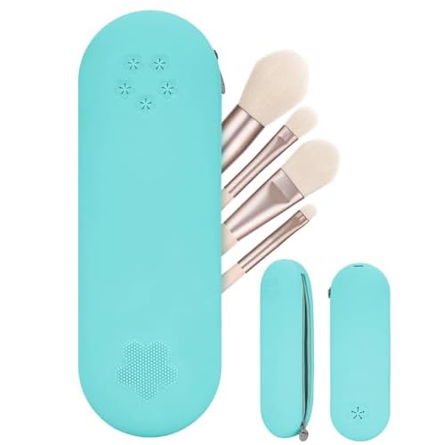 Travel Makeup Brush Holder, Silicone makeup brush bag with Zipper, Portable Makeup Brush Pouch Cosmetic Bag, Large Makeup Brush Travel Case for Daily Work or Gift
