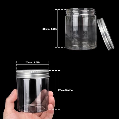 48 Packs 8.8oz (250 ml) Clear Plastic Jars with Silver Lids, Cosmetic Containers jars with Wide-Mouth for slime, beads, rhinestones, sequins Cosmetics, Lotion, Cream, Ointments and More