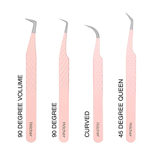 Fiber Tip Grip Lash Tweezers for Eyelash Extensions, Set of 4 Pcs Volume Boot 90 Degree Tweezers Eyelash Extension