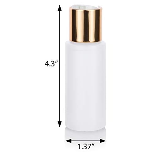 JUVITUS 2 oz Clear Natural Refillable Plastic Squeeze Bottle with Gold Metal Disc Cap Top - (12 Pack)