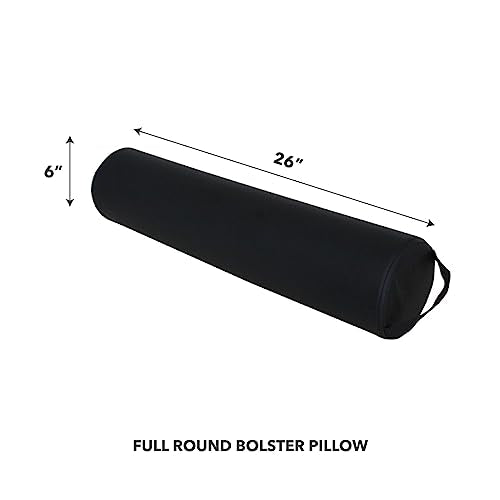 ForPro Full Round Bolster Pillow, Black, Oil and Stain-Resistant, for Massage and Yoga, 6¡± R x 26¡± L