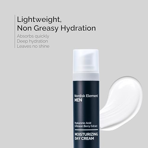 Nordisk Element Men¡¯s Moisturizing Day Cream | Deep Hydration Mens Face Moisturizer with Hyaluronic Acid & Rowan Berry | Lightweight Non-Greasy Face Cream for All Skin Types, Vegan & Clean, 1.7oz