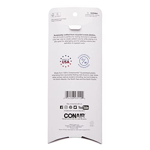 Conair Earth-Friendly Planet Upcycled Toothed Hair Pick Comb, Mint Green