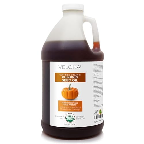 velona Pumpkin Seed Oil USDA Certified Organic - 1 Gallon / 128 Fl Oz | 100% Pure and Natural Carrier Oil | Unrefined, Cold Pressed | Cooking, Face, Hair, Body & Skin Care | Use Today - Enjoy Result