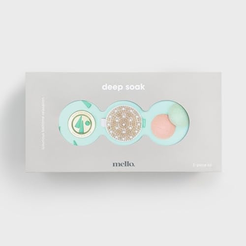 Mello Bath Accessories Deep Soak | Self Care Gifts for Women | Spa Gifts for Women & Relaxation Gifts for Women | Bath Accessories Includes Konjac Sponge, Incense Cones & Exfoliating Brush