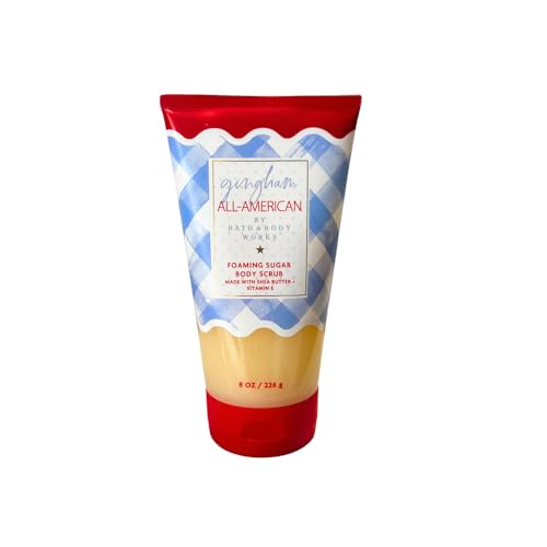 Bath & Body Works GINGHAM ALL-AMERICAN Foaming Body Scrub & Diamond Shimmer Mist 2pc Gift Set with a Blue-Ribbon Bow ? Festive Full-Size Duo for Holidays