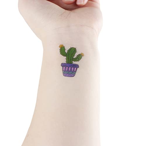 6 sheets Waterproof Temporary Tattoo Stickers for Kids Children Cute Finger Wrist Cactus Potted Flower for Grils Boys