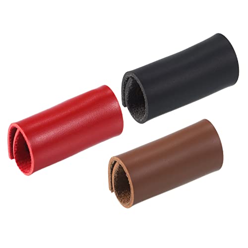 PATIKIL Leather Razor Head Protecting Cover, 3-in-1 Safety Razor Head Protecting Sheath Shaver Tip Cover for Travel, Red Black Brown