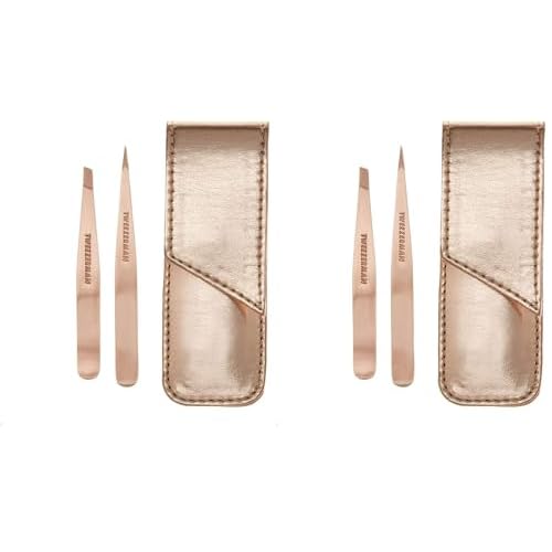 Tweezerman Rose Gold Petite Point and Slant Set with Travel Case, (Pack of 2)