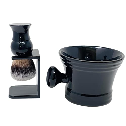 G.B.S GENTS Men¡¯s Wet Shaving Kit - Complete 4-Piece Set with Heavy Duty Ceramic Bowl, Synthetic Shave Brush, Stand & Natural Shea Butter Lather Soap (Black)