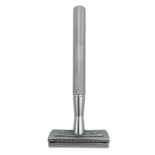 Shave Safety Razor with Brass Handle and 5 Platinum Coated Double Edge Safety Razor Blade Refills - Unique Brass Handle from Saki Shears (Steel)