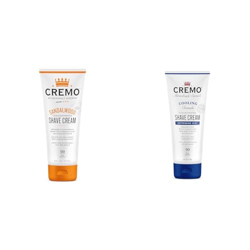 Cremo Barber Grade Sandalwood and Cooling Shave Creams, Ultra-Slick Shaving Cream for Men, Fights Nicks, Cuts and Razor Burn, 2 x 6 Fl Oz