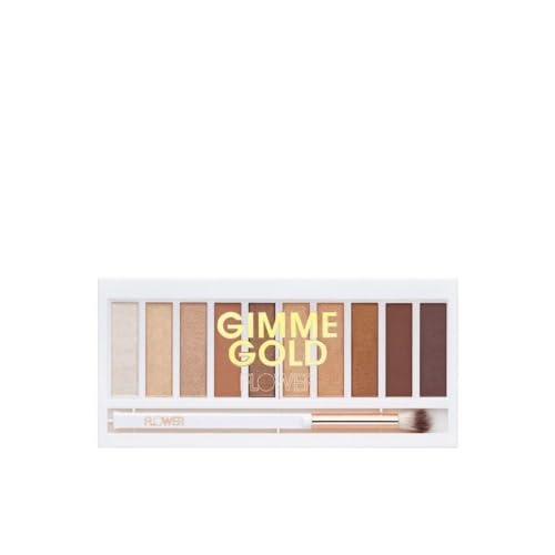 FLOWER Beauty By Drew Barrymore Shimmer + Shade Eyeshadow Palette - Neutral Colors + Ten Shades - Mix + Layers Shades - Easily Blendable + Rich Color Payoff - Brush Included (Gimme Gold)