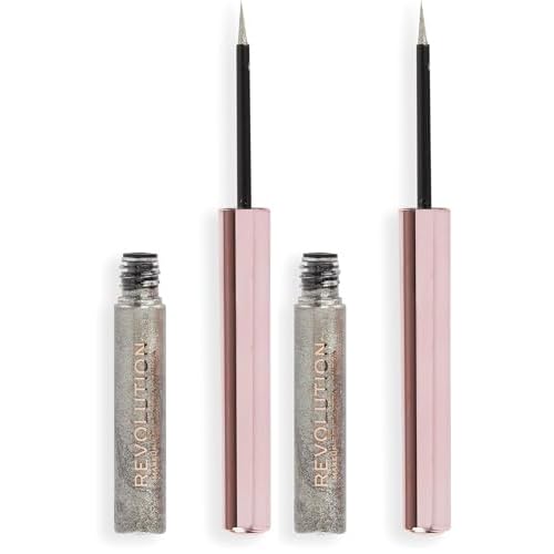 Makeup Revolution, Super Flick Liquid Eyeliner, Highly Pigmented, Silver, 0.08 fl. Oz (Pack of 2)