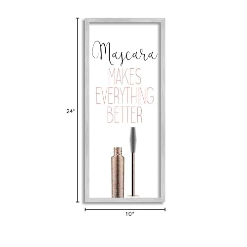 Stupell Industries Mascara Fashion Designer Modern Pink Word, Design by Kimberly Allen Gray Framed Wall Art, 10 x 24