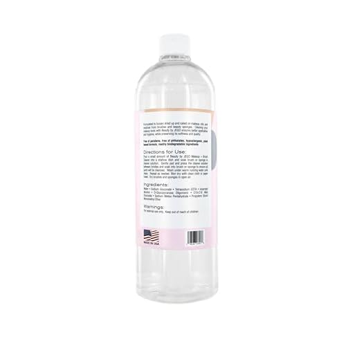 JEGO Makeup Brush + Sponge Cleaner Solution - Ideal for Removing Makeup, Dirt, & Oil - Make Up Brush Cleanser - Hypoallergenic & Plant-Based Solution - 32 Oz