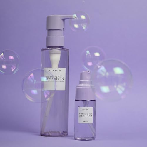 Glow Recipe Blueberry Bounce Gentle Face Cleanser & Makeup Remover (30 ml) + Niacinamide Dew Drops Facial Serum & Makeup Primer (15 ml) + Plum Plump Hyaluronic Acid Face Cream for Dry Skin (20 ml)