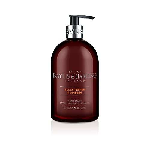 Baylis & Harding Liquid Hand Soap Wash with Dispenser, Black Pepper & Ginseng for Men, 16.9oz/500ml
