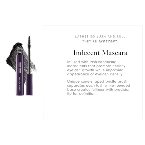 Kevyn Aucoin Indecent Mascara, Black: Thin cone-shaped brush. Creamy lash condition formula. Dramatic and natural look. Long wear. Clump & flake-free. Pro makeup artist go to for defined fuller lashes