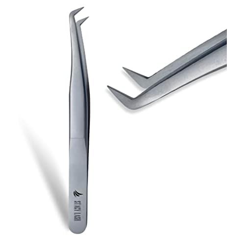 Stacy Lash STL-9 Eyelash Extension Tweezers/Precision Tool for Volume Extensions & False Lashes Application & Premade Fans/Curved Tweezer Tip/Beauty Accessories/Eyelashes Supplies
