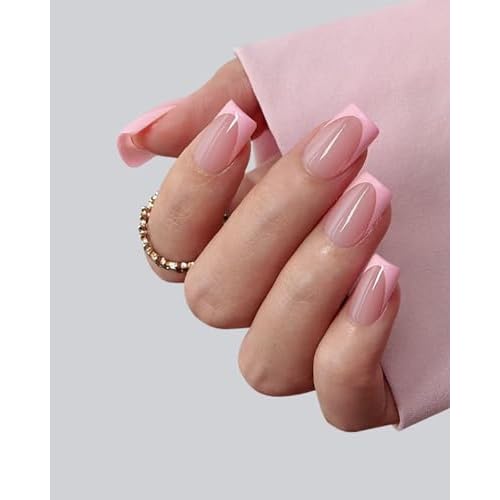 BTArtboxnails French Tip Press On Nails - Pink Short Square Valentines Press On Nails, Soft Gel Nail Tips, 160Pcs Soak Off Acrylic Fake Nail Extension in 16 Sizes