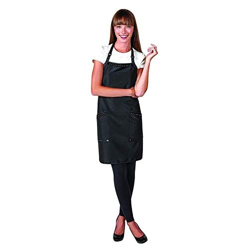 Betty Dain Glitz Salon Stylist Apron, Stylish, Lightweight, Versatile Color with Rhinestone Accents, Wrinkle Free Poly Nylon for Durability, Bottom Zipper Pockets, Adjustable Neck Closure, Black