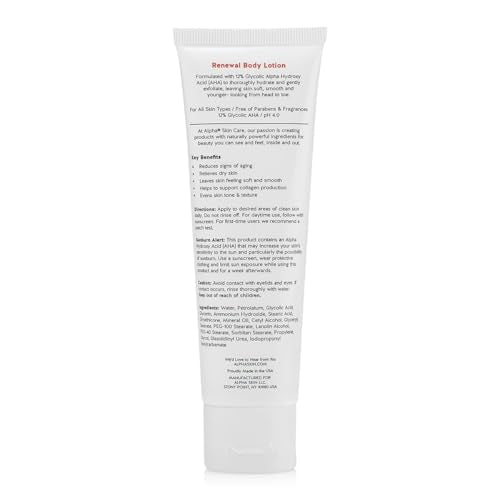 Alpha Skin Care Revitalizing Body Lotion, 12% Glycolic AHA, Simple & Effective Daily Moisturizer Hydroxy Acid, Hydrates & Exfoliates for Soft, Smooth Skin, Anti-Aging, Travel Size, 3 Oz