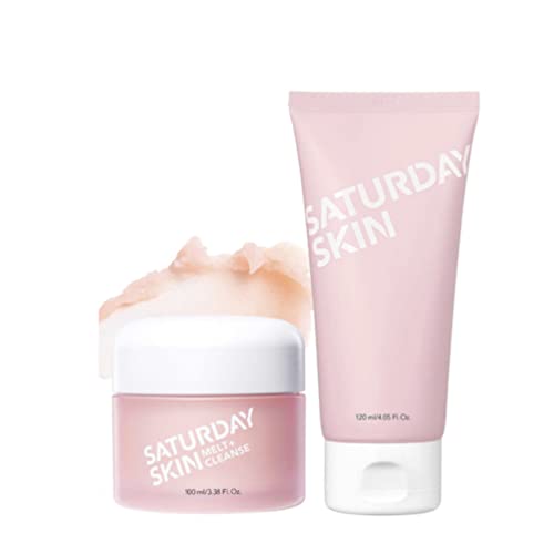 Saturday Skin Facial Melt Balm and Foam Cleanser Value Bundle for Makeup Remove Face Wash with Natural Ingredients