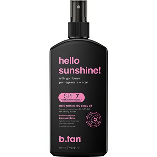 b.tan SPF 7 Tanning Oil | Hello Sunshine - Deep Suntan Dry Spray, Best Outdoor Browning Body Mist, Packed with Moisturizing Goji Berry, Pomegranate + A?ai, Austrailian Brand, 8 Fl Oz