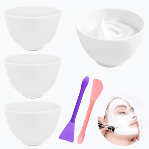 4 Piece Silicone Mixing Bowls, 3.93 Inch Microwaveable Silicone Bowl with Dual Ended Stirring Sticks for Facial Masks, Mud Masks, and Other Skin Care Products Facial Bowls for Aestheticians