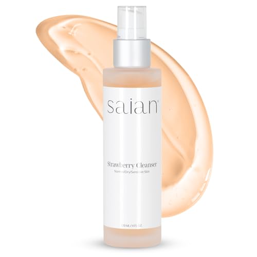 Saian Strawberry Cleanser 4oz ? Gentle Daily Facewash & Makeup Remover for Normal, Dry, and Sensitive Skin | Hydrating, Non-Irritating Facial Cleanser | Exfoliating, Moisturizing, Soothing & Purifying