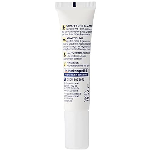 Anti-Wrinkle Eye Cream Q10 with Omega Complex - Perfume-free, PEG-free, Vegan, Not Tested on Animals - 15 ml by Balea