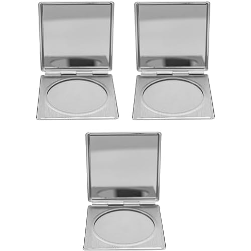 Stephanie Imports Set of 3 Engraveable Grooved Pattern Double Sided Magnifying Compact Mirrors (Silver, Large Square)