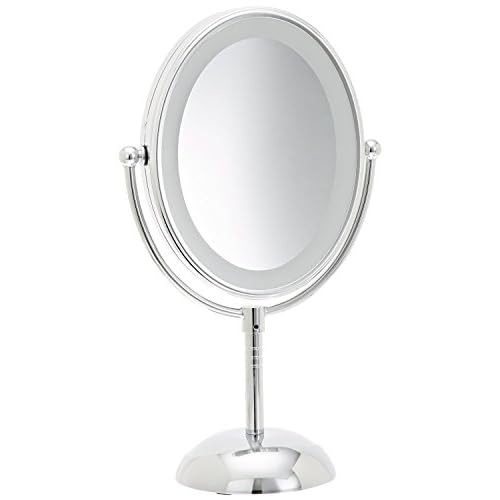 Conair Lighted Makeup Mirror, LED Vanity Mirror, 1X/7X Magnifying Mirror, Double Sided, Battery Operated in Polished Chrome