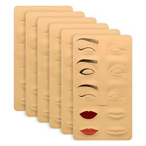 Pinkiou 6 PCS 3D Microblading Tattoo Practice Skin for Eyebrows Lips Permanent Cosmetic Makeup Training Fake Skin for Beginners and Experienced Tattoo Artists