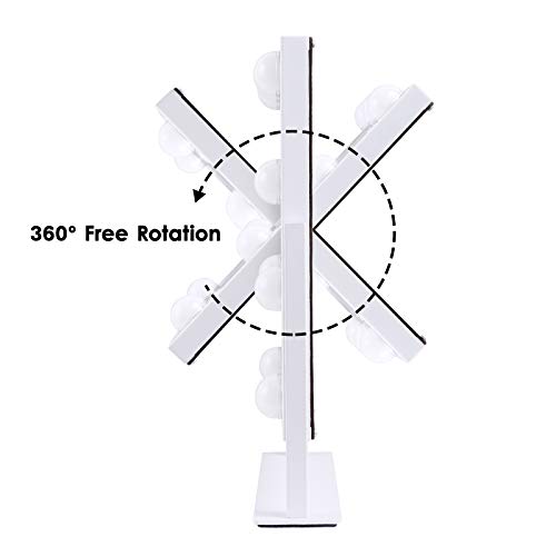 Lighted Makeup Mirror Hollywood Mirror Vanity Mirror with Lights, Touch Control Design 3 Colors Dimable LED Bulbs, Detachable 10X Magnification, 360¡ÆRotation, (White) 12" L x 14" W
